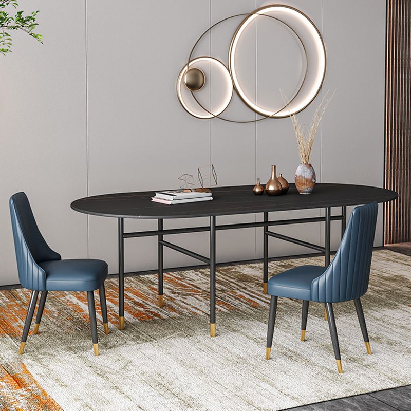 Contemporary Oval Dining Table Stone Dining Table with Iron Base
