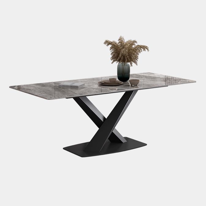 Simple Gray Sintered Stone Dining Table Kitchen Standard Dining Table with Pedestal Base