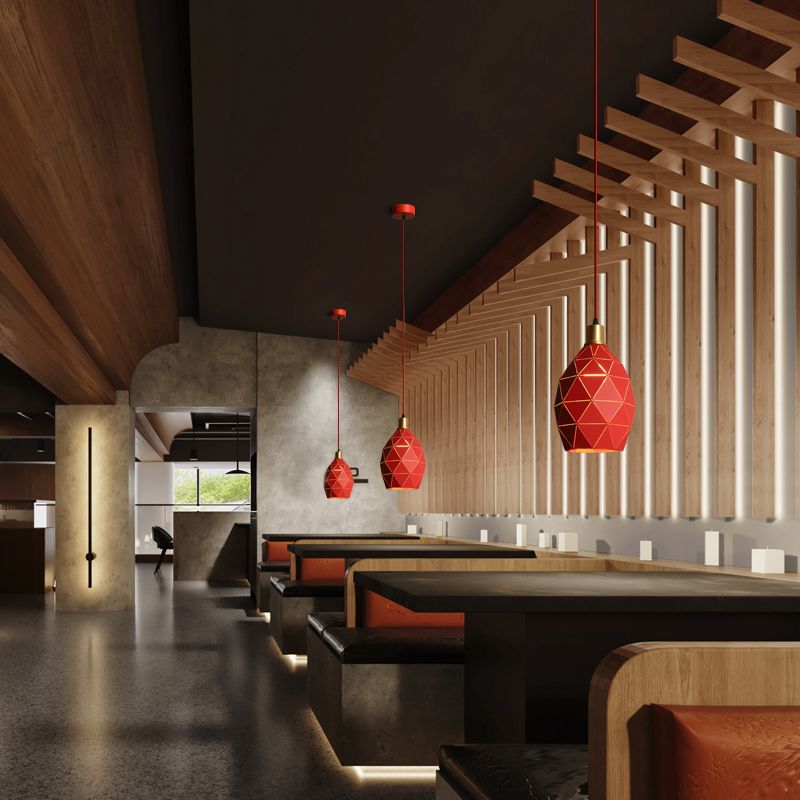 Lámpara colgante de acabado rojo de metal geométrico 1 cabeza vintage colgante luz de techo para restaurante