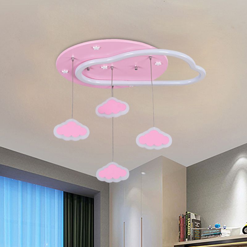 Star/Cloud/Loving Heart LED Ceiling Flush Kids Acrylic Children Bedroom Flush Mount Lamp with Drape in Pink/Blue