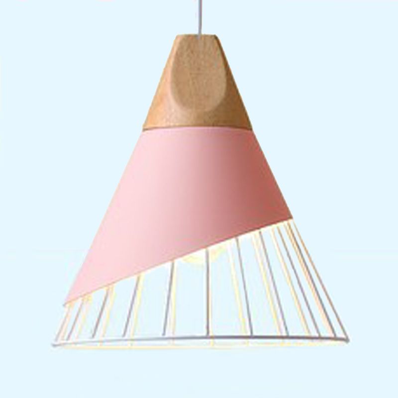 Pendante à poignée en bois, éclairage pendentif à 1 lumière macaroon à 1 lumière avec cage