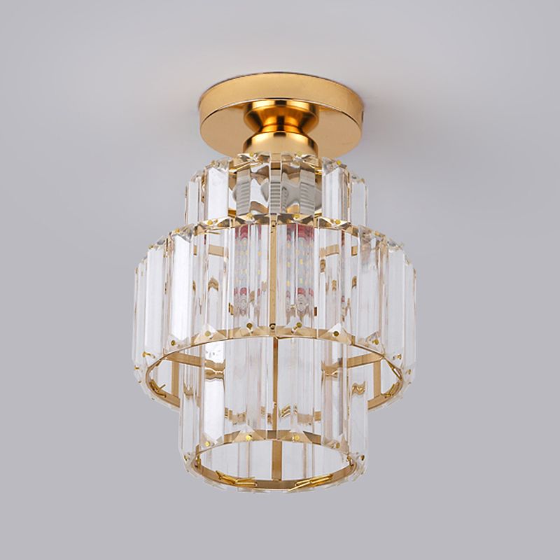 Contemporary Cylinder Flush Light Fixture Crystal 1 Light Flushmount Lighting