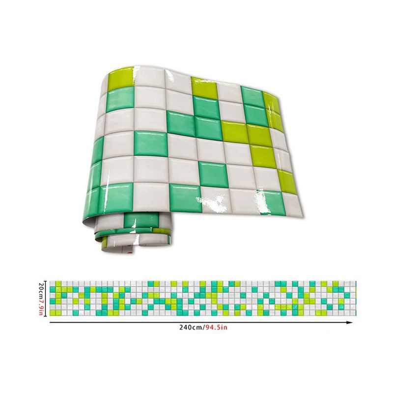 Mosaic Tile Wallpaper Border Boho Bright Architecture Peel Wall Art in Green and White, 5.2-sq ft