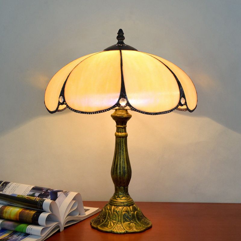 Petal Table Lighting Tiffany Rustic 1 Light Beige Glass Indoor Standing Light for Bedside