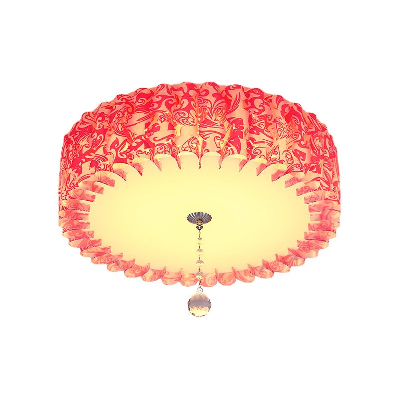LED Round/Loving Heart Flushmount Pastoral Pink Acrylic Flush Mount Lighting in Warm/3 Color Light with Crystal Ball