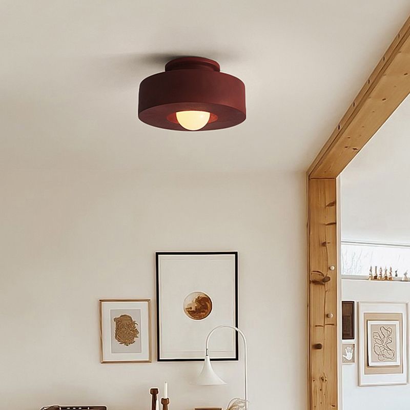 LED Modern Ceiling Flush in Black / Green / Red Drum 1 - Light Ceiling Mount