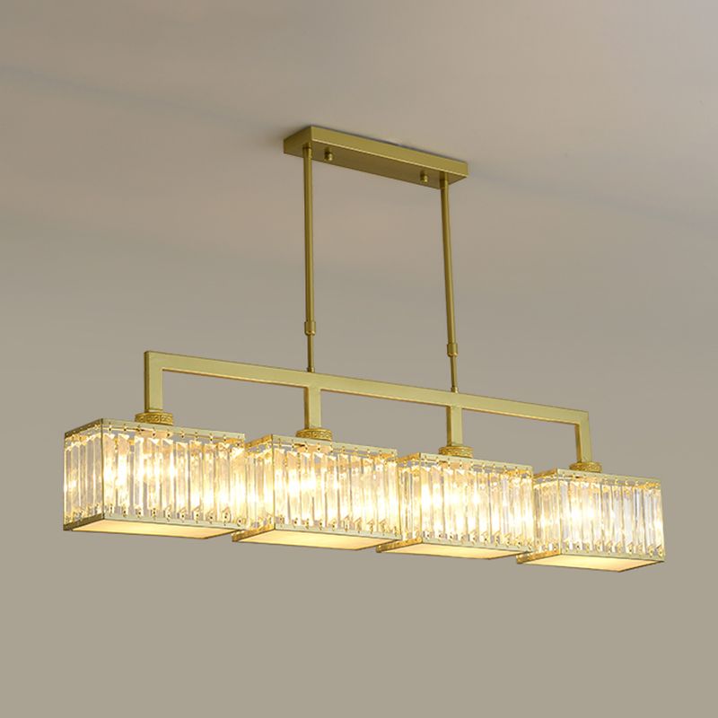 Modern Rectangle Shade Island Pendant Crystal Multi Lights Island Light for Restaurant