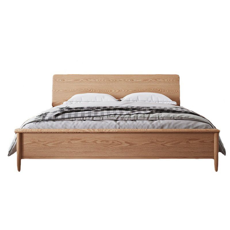 Contemporary Standard Bed Espresso Solid Wood Panel Bed with Headboard