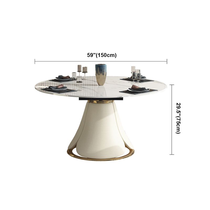 Table extensible avec plateau en pierre frittée, table ronde moderne avec socle