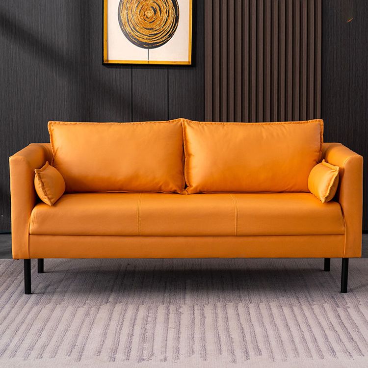 30.7" High Glam Sofa Faux Leather Tuxedo Arm Sofa with 2 Pillows