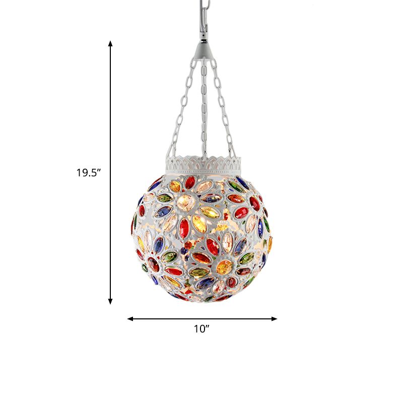 Metal White Hanging Light Globe 1 Head Traditional Suspension Lamp for Dining Room