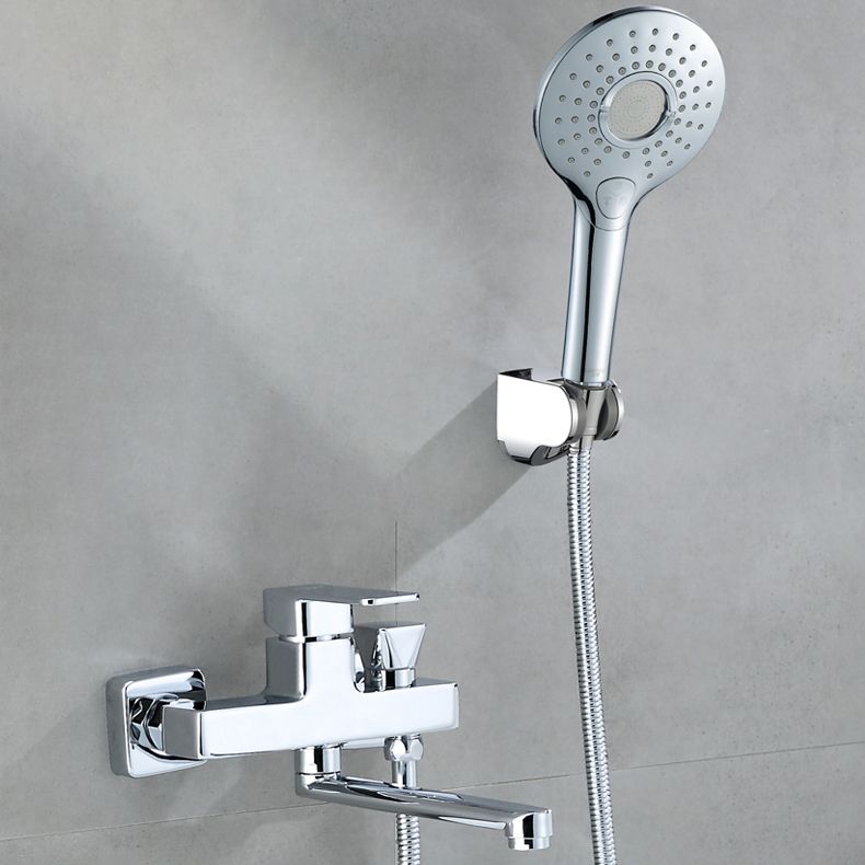 Wall Mounted Bath Faucet Trim Chrome Polished Swivel Spout with Handshower