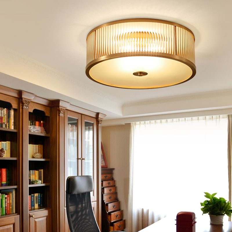 American Style Ceiling Light Cylinder Shape Ceiling Lamp with Glass Shade for Bedroom