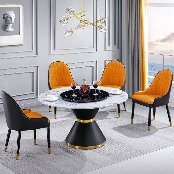 Mesa de comedor de lujo tradicional, mesa rectangular de piedra sinterizada con base de pedestal