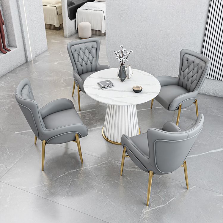 Luxury Sintered Stone Top Dining Table Restaurant Round Table with Metal Pedestal Base