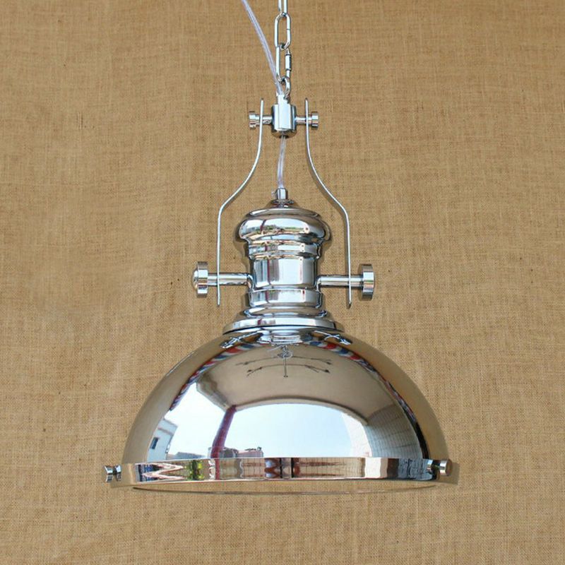 Farmhouse Cloche/Bowl Pendant Light 1 Head Metal Hanging Ceiling Light in Bronze/Chrome with Handle