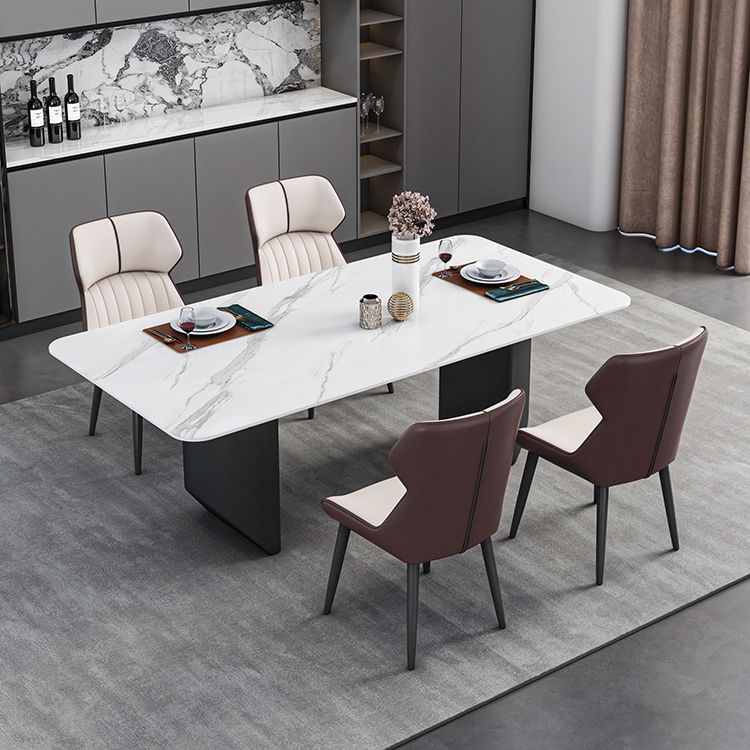 Modern Iron Dinette Set 1/2/5/7 Pieces Rectangle White Sintered Stone Top Dining Table Set