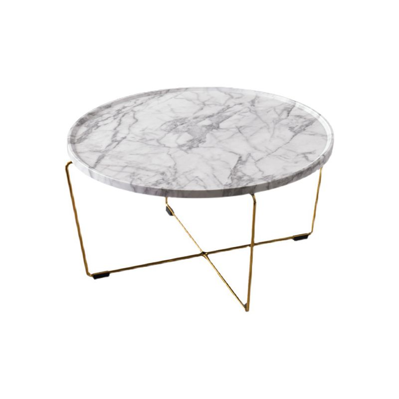 Cross Leg Base Design White/grey Faux Wood Top Metal Iron Round Coffee Table