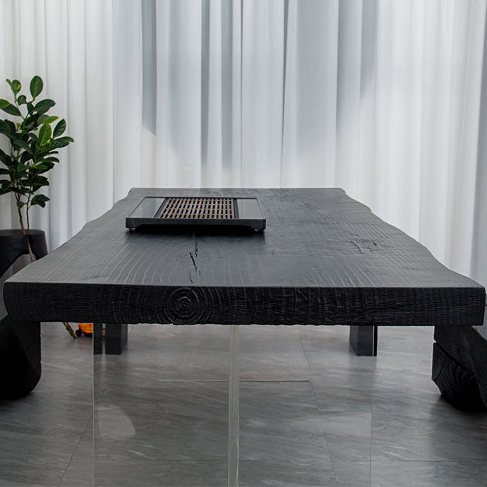 Modern Rectangle Dining Table Black Pine Solid Wood Top Dining Site Table