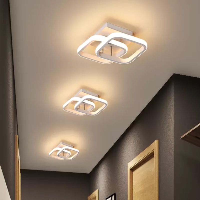 Petit plafonnier rond/carré/lune moderne en métal noir/blanc, éclairage LED Semi-encastré pour couloir