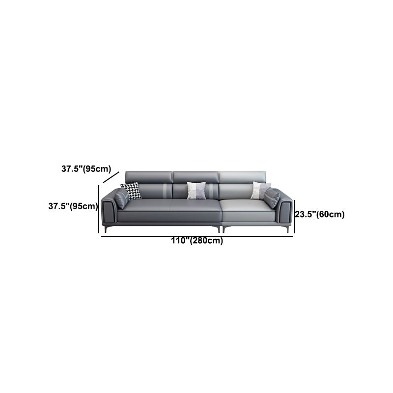 Contemporary Sofa & Chaise in Grey Square Arm Sectional with Bolster Pillows