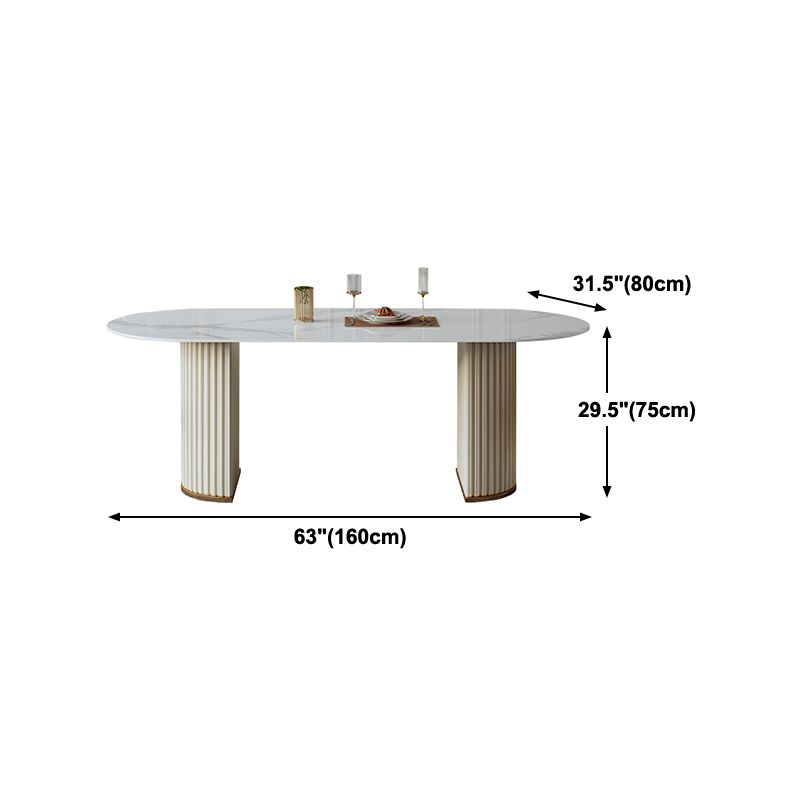 Glam Oval Standard Dining Table Sintered Stone White Dining Table for Kitchen