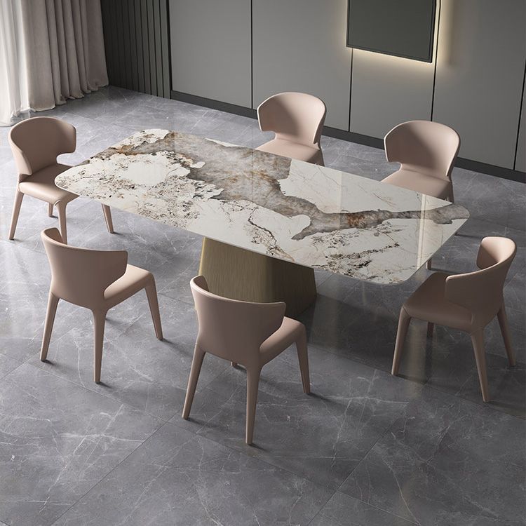 Metal Traditional Luxury Rectangle Table Sintered Stone Table,55"L x 31"W x 29"H