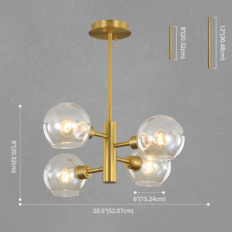 Full Copper Molecular Styling Chandelier Transparent Glass Orb Nordic Simplicity Lighting Fixture in Gold