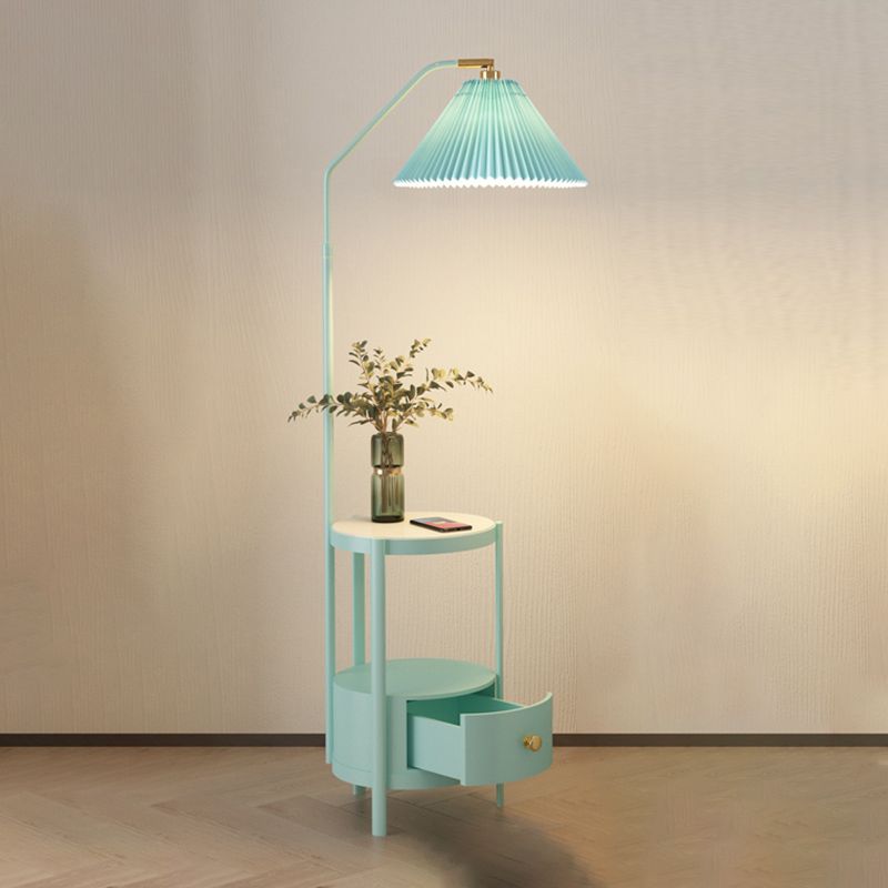 Lámpara de pie colorida nórdica, lámpara de pie con sombra de arpillera y mesa para sala de estar