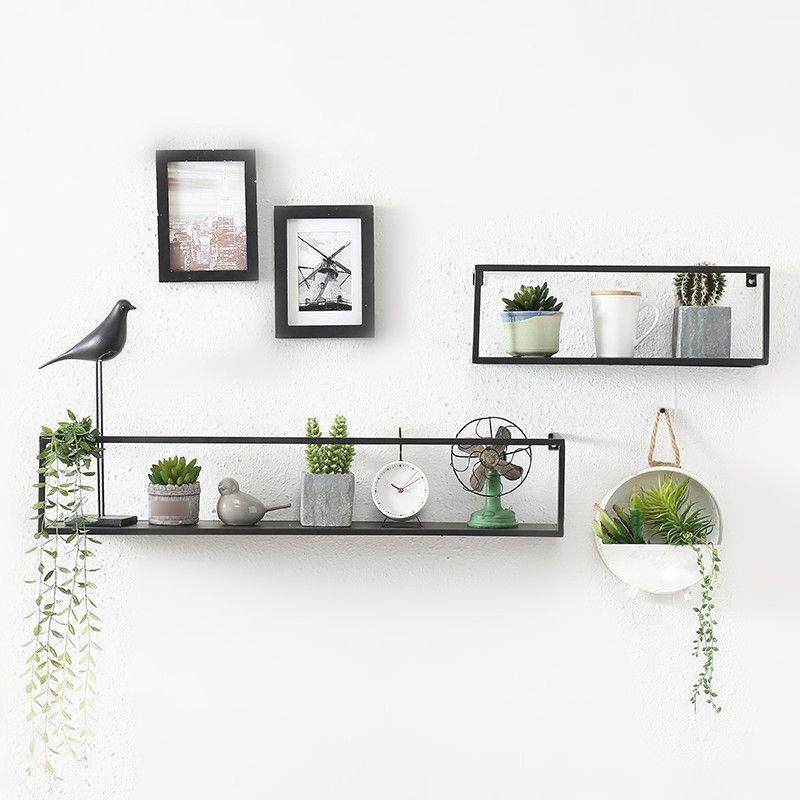 Industrial Style Metal Bookcase Wall Mounted Rectangular Shelves
