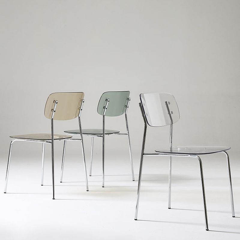 Industrial Armless Dining Chair Plastic Open Back Side Chair with Metal Base