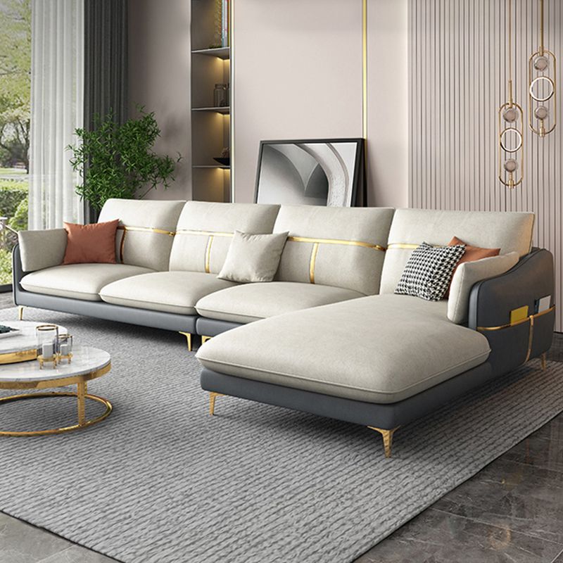 Faux Leather Pillow Back Sectional with Chaise Sloped Arm Sectional