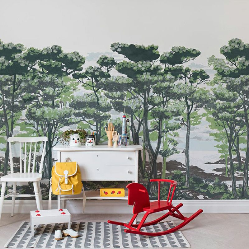 Papier peint mural intissé de forêt côtière nordique, résistant à l'humidité, couleur foncée, Art mural pour la décoration de la maison