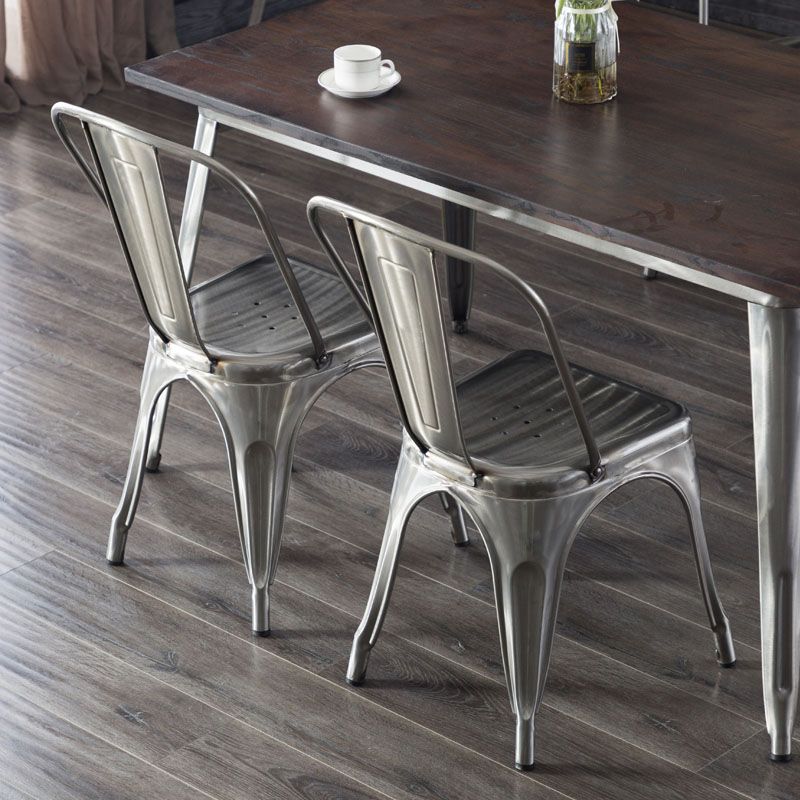 Industrial Dining Chair Slat Back Chair with 4 Metal Legs for Home Use