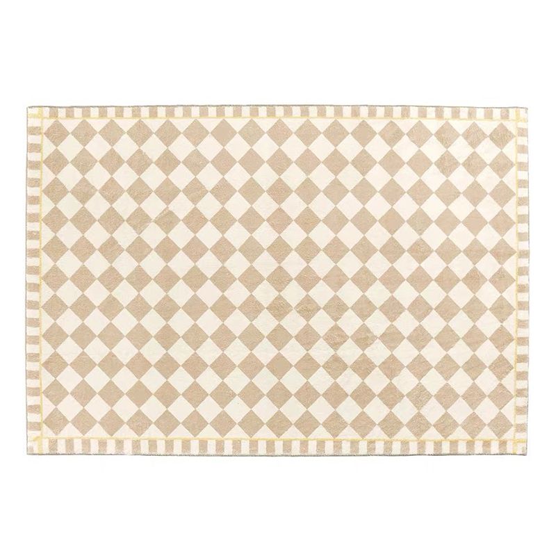 Light Brown Grid Pattern Rug Polyester Modern Rug Stain Resistant Rug for Living Room