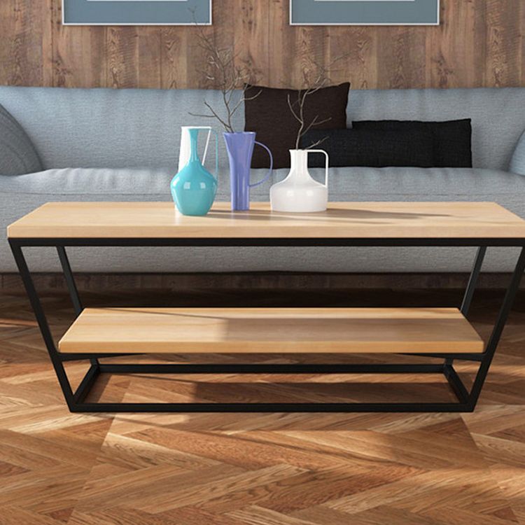 19.68" H Modern Wooden Coffee Table Steel Sled Cocktail Table with Shelf