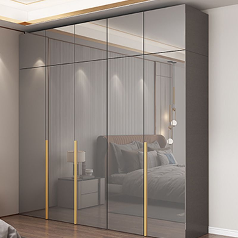 White Paint Light Luxury Wooden Wardrobe with Shelves and Sliding Door