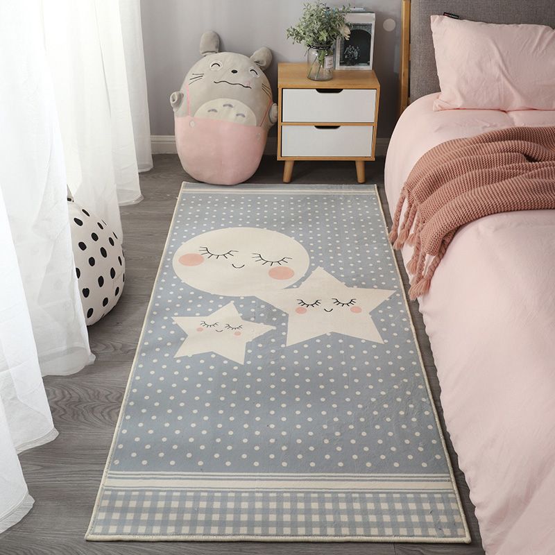 Pink Tone Cartoon Pattern Rug Polyester Minimalist Carpet Washable Indoor Rug for Girl’s Bedroom
