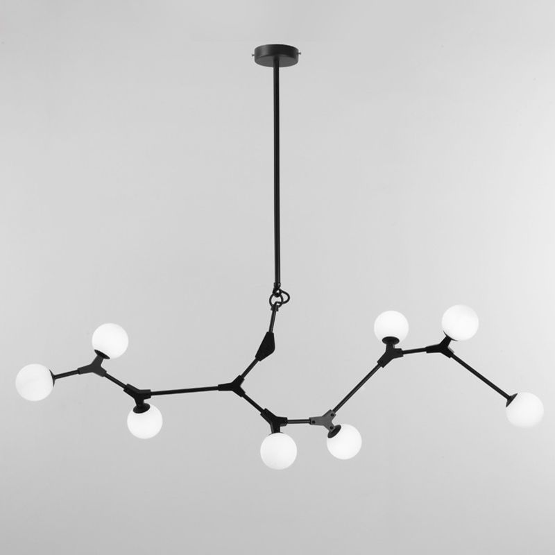 Black Molecular Island Light Modern 8-Bulb White Glass Suspension Light