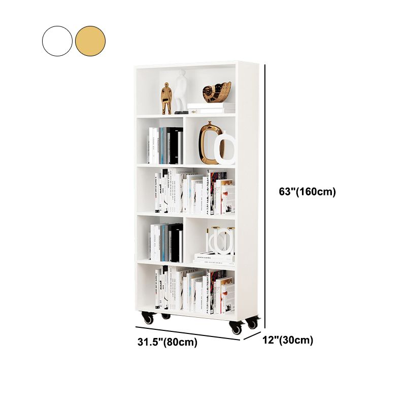 Contemporary Standard Bookcase Vertical Closed Back Bookshelf with Wheels