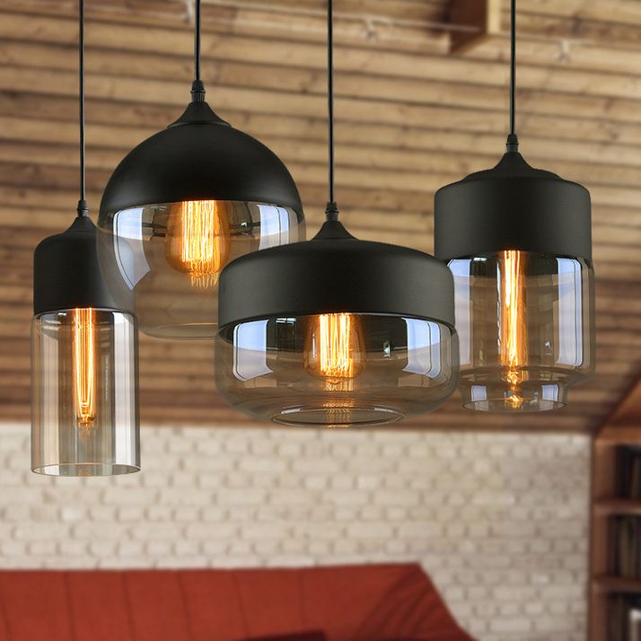 Schattiertes Glashängele Leuchte Industrierestaurant Deckenheize Anhänger Licht in Schwarz