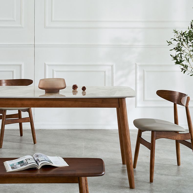 Modern Sintered Stone Table Set of 5/7 with Rectangle Table Dining Set with Woodern Chairs