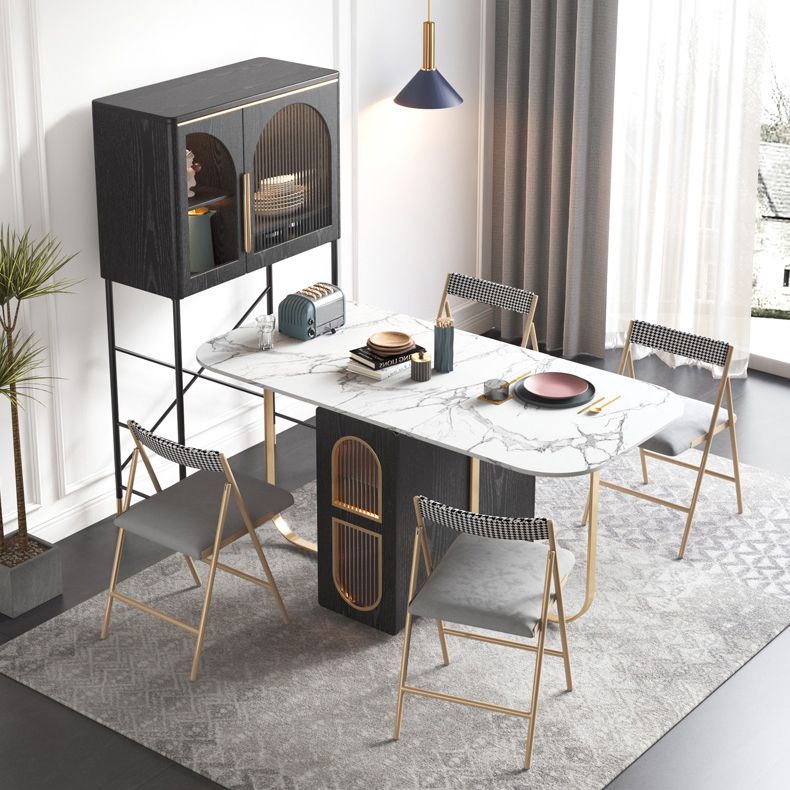 Modern Style Dining Table Sintered Stone White Drop-Leaf 63" Dining Table for Home Use