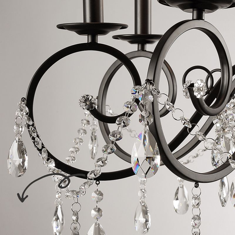 Countryside Candle Chandelier Black Pendant Lighting Fixtures for Living Room