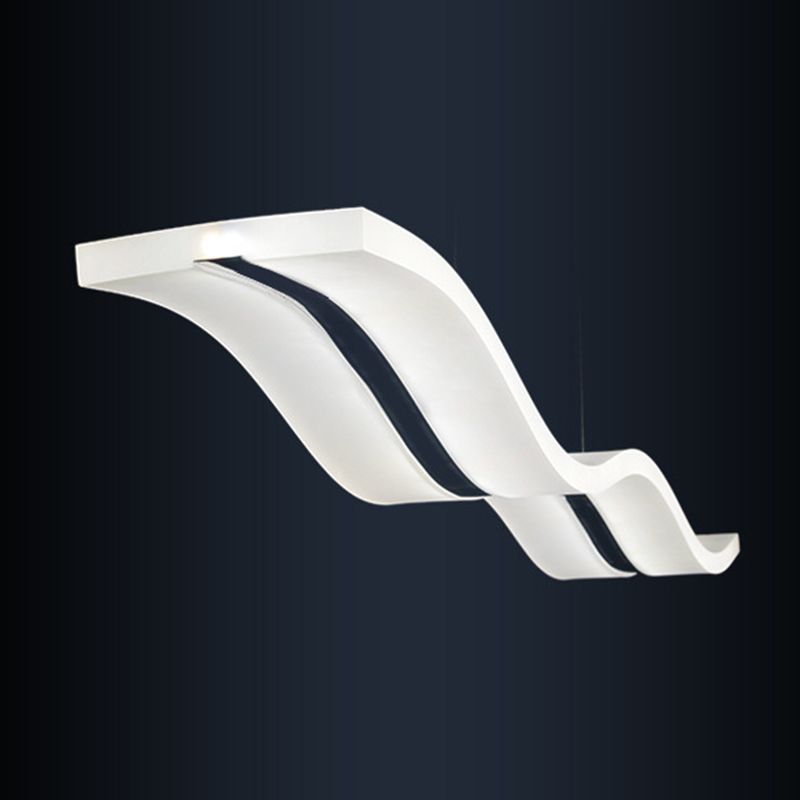 Minimalist Wave Island Pendant Light Acrylic Dinning Room LED Chandelier Lighting in White