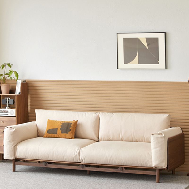 Scandinavian Solid Wood Leather Square Arm Sofa for Living Room