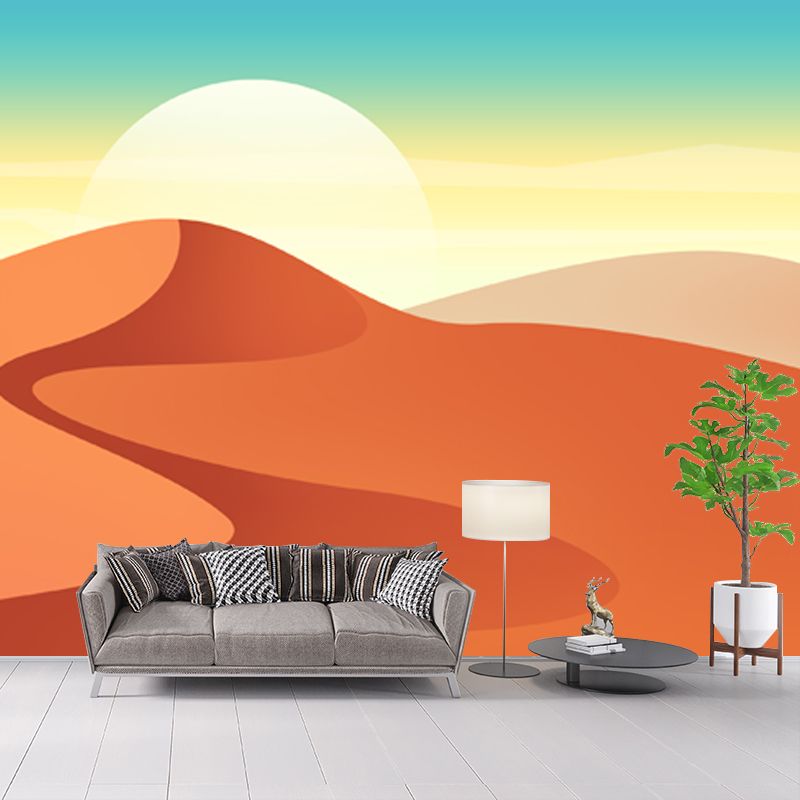Orange Desert Sunrise Mural Scenery Modern Stain Resistant Wall Art for Living Room