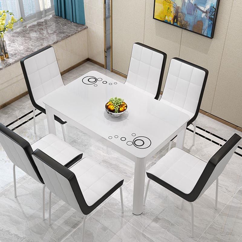Rectangular Glass Dining Table Modern Black-white Furniture with 4 Legs in Matte Finish