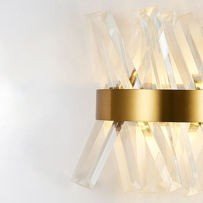 Crystal Unique Shape Wall Lights Modern Style 2 Lights Wall Light Sconce in Brass