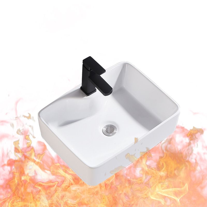 Modern Wall Mount Bathroom Sink Porcelain with Pop-Up Drain and Faucet Vessel Sink